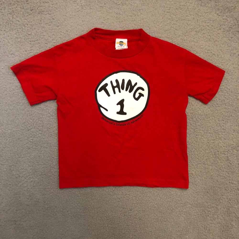 Vtg Universal Studios Thing 1 Dr Seuss Red Graphic Tee Kids M Islands Adventure